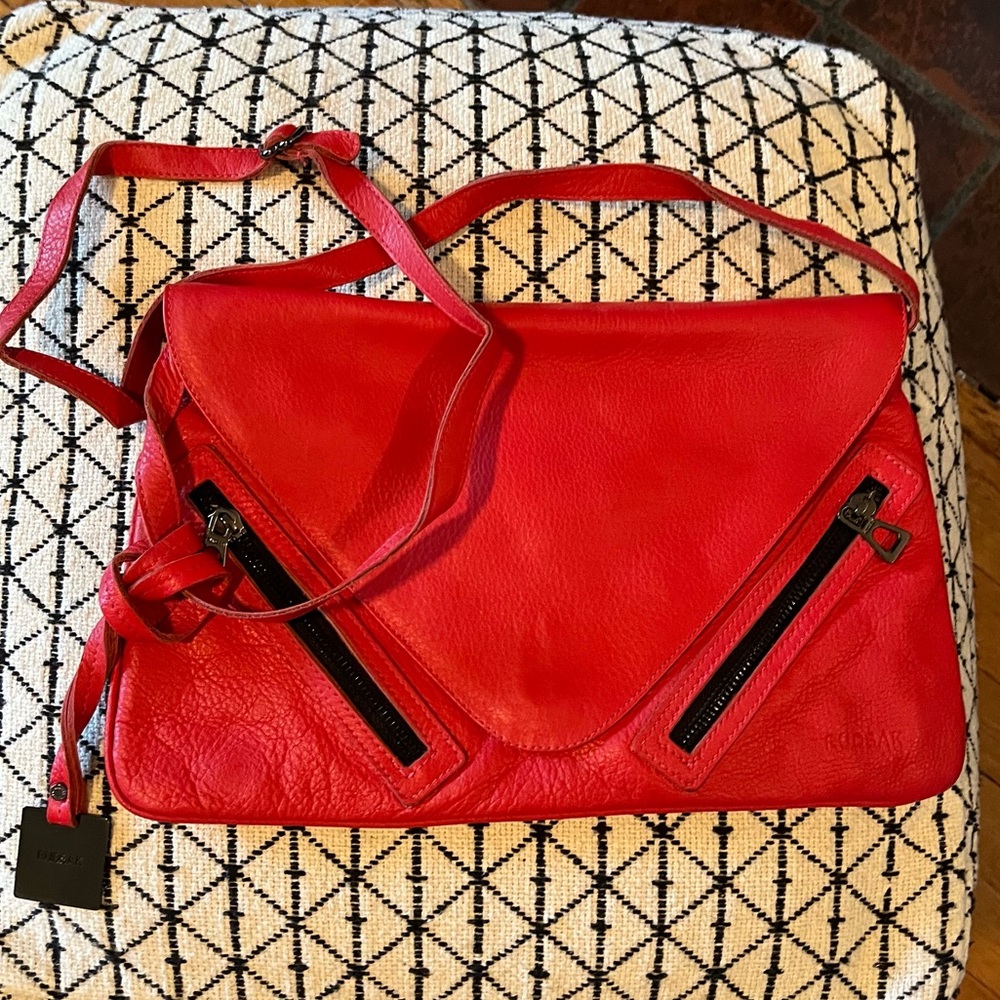 Vintage Rudsak Red Leather Crossbody Purse with Zipper Detail.